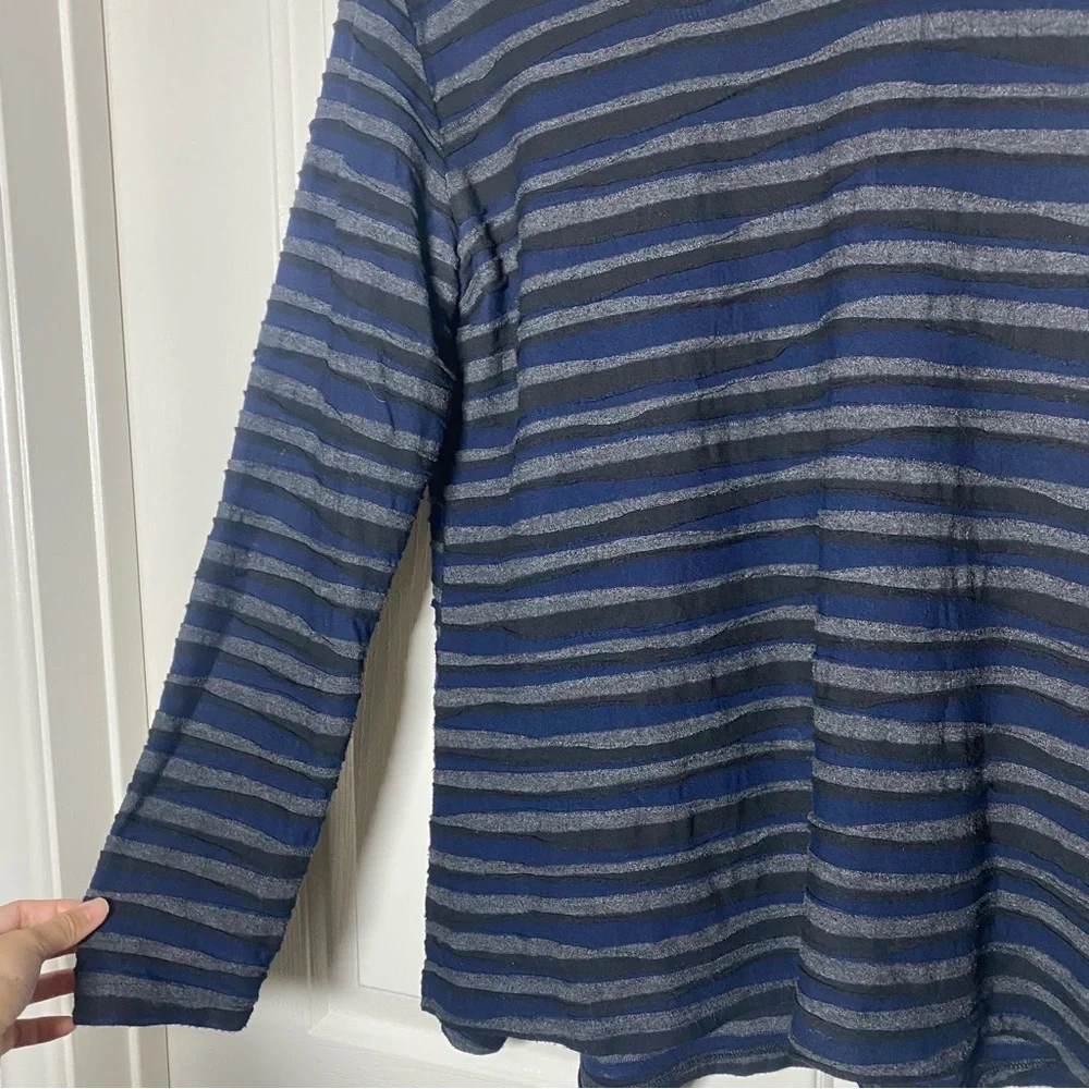 Cut Loose Lagenlook Stripe Textured Long Sleeve Crewneck Shirt Top Size Medium M